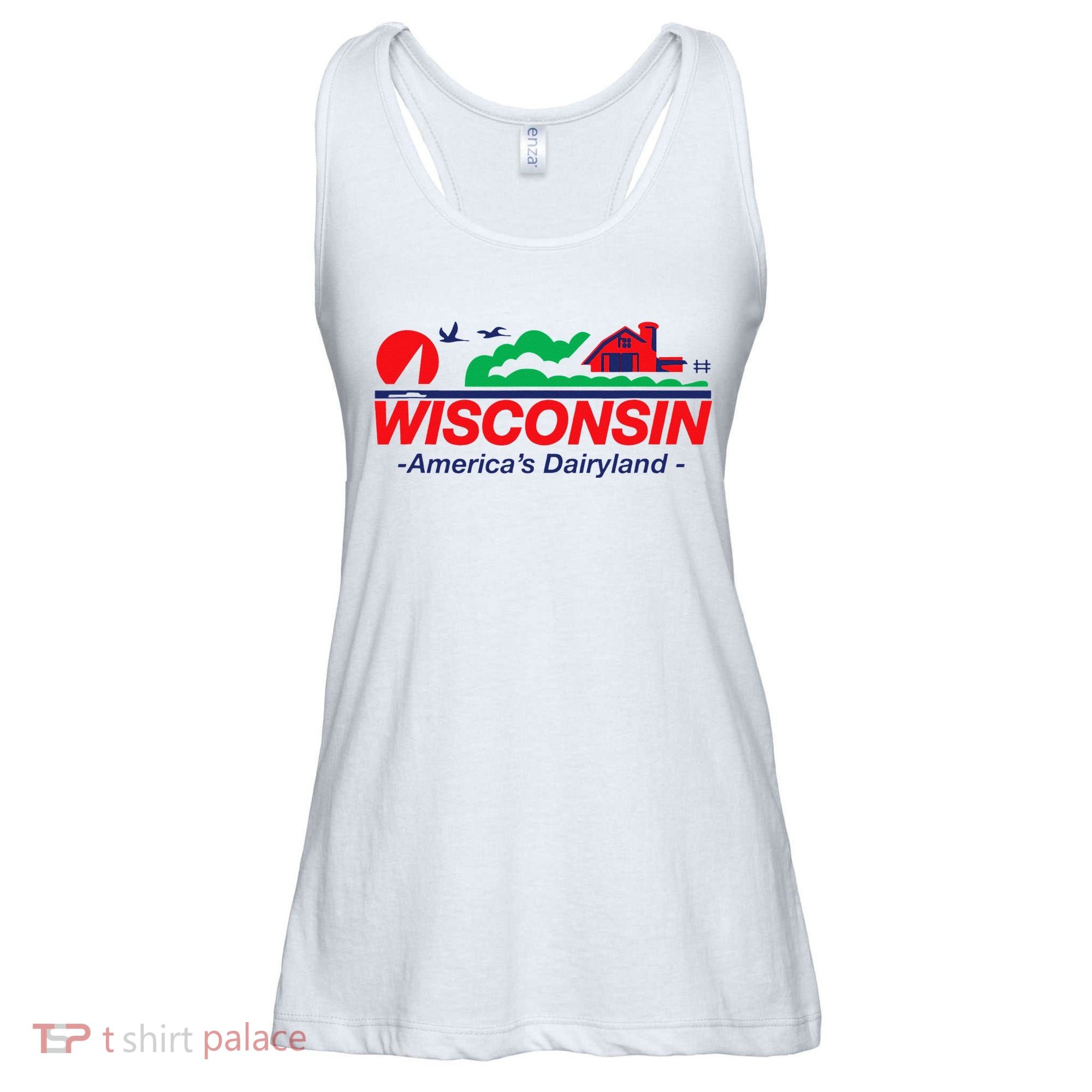 Wisconsin License Plate Americas Dairyland Ladies Essential Flowy Tank