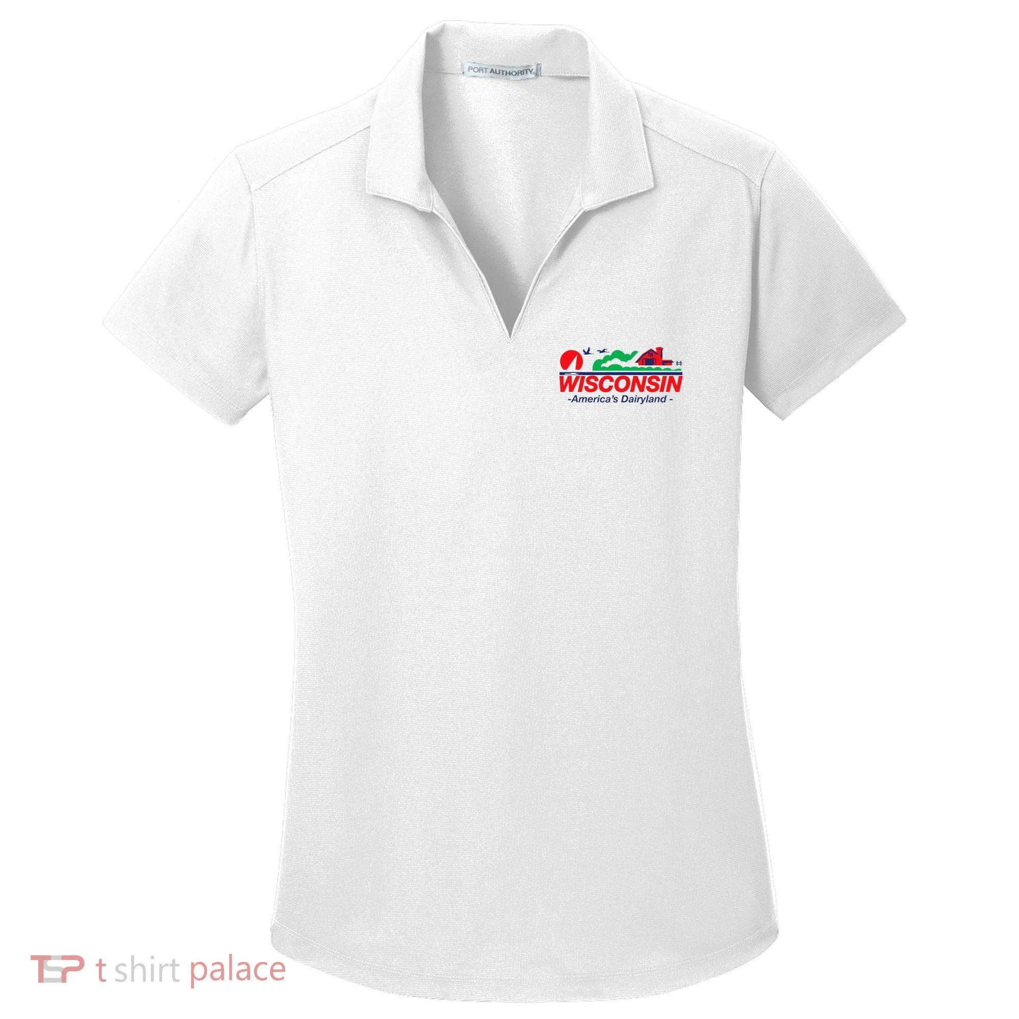 Wisconsin License Plate Americas Dairyland Women's Dry Zone Grid Polo