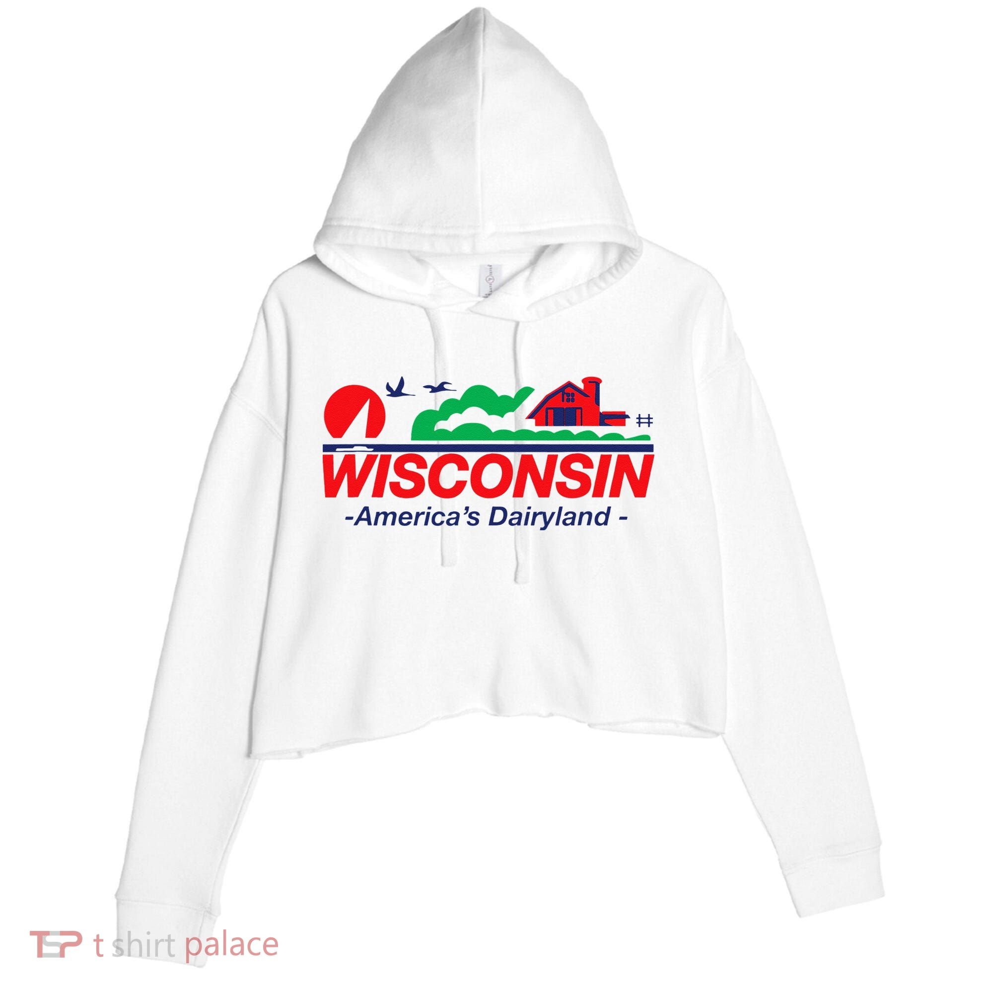 Wisconsin License Plate Americas Dairyland Crop Fleece Hoodie
