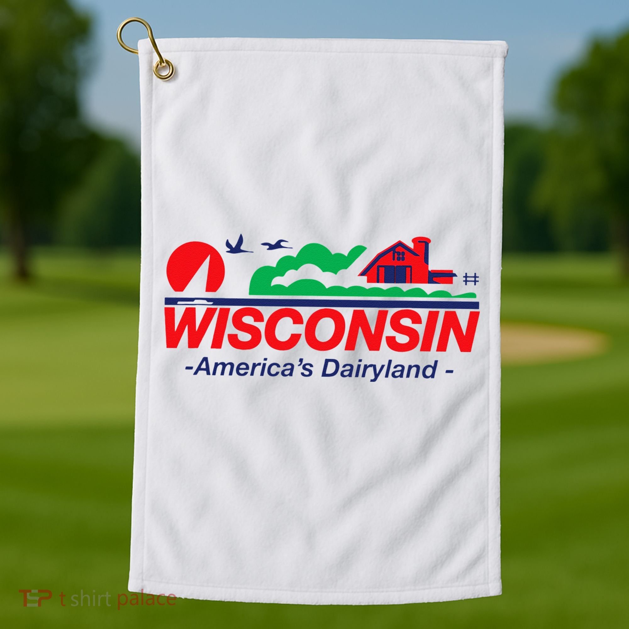 Wisconsin License Plate Americas Dairyland Golf Towel