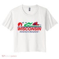 Wisconsin License Plate Americas Dairyland Women's Crop Top Tee thumb 0