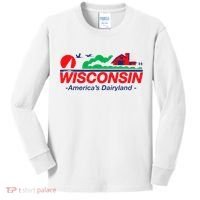 Wisconsin License Plate Americas Dairyland Kids Long Sleeve Shirt thumb 0