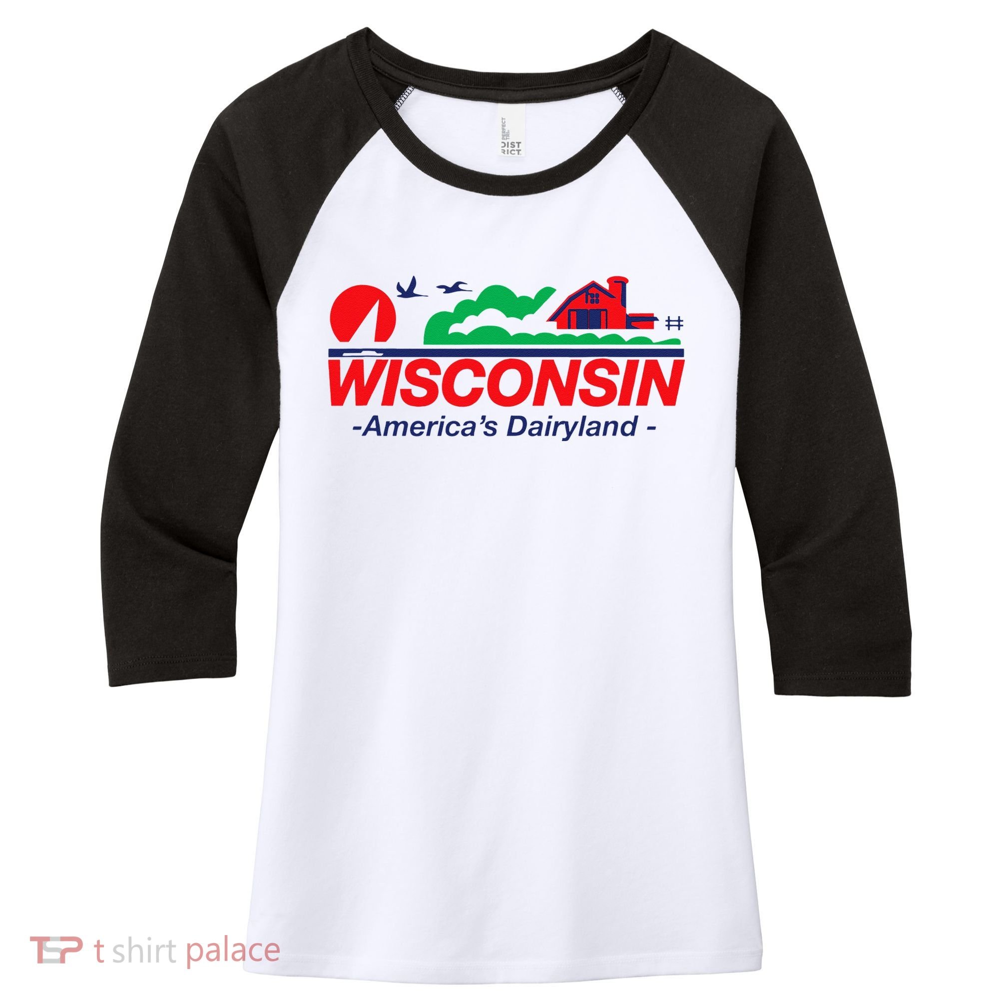 Wisconsin License Plate Americas Dairyland Women's Tri-Blend 3/4-Sleeve Raglan Shirt