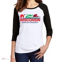 Wisconsin License Plate Americas Dairyland Women's Tri-Blend 3/4-Sleeve Raglan Shirt thumb 2
