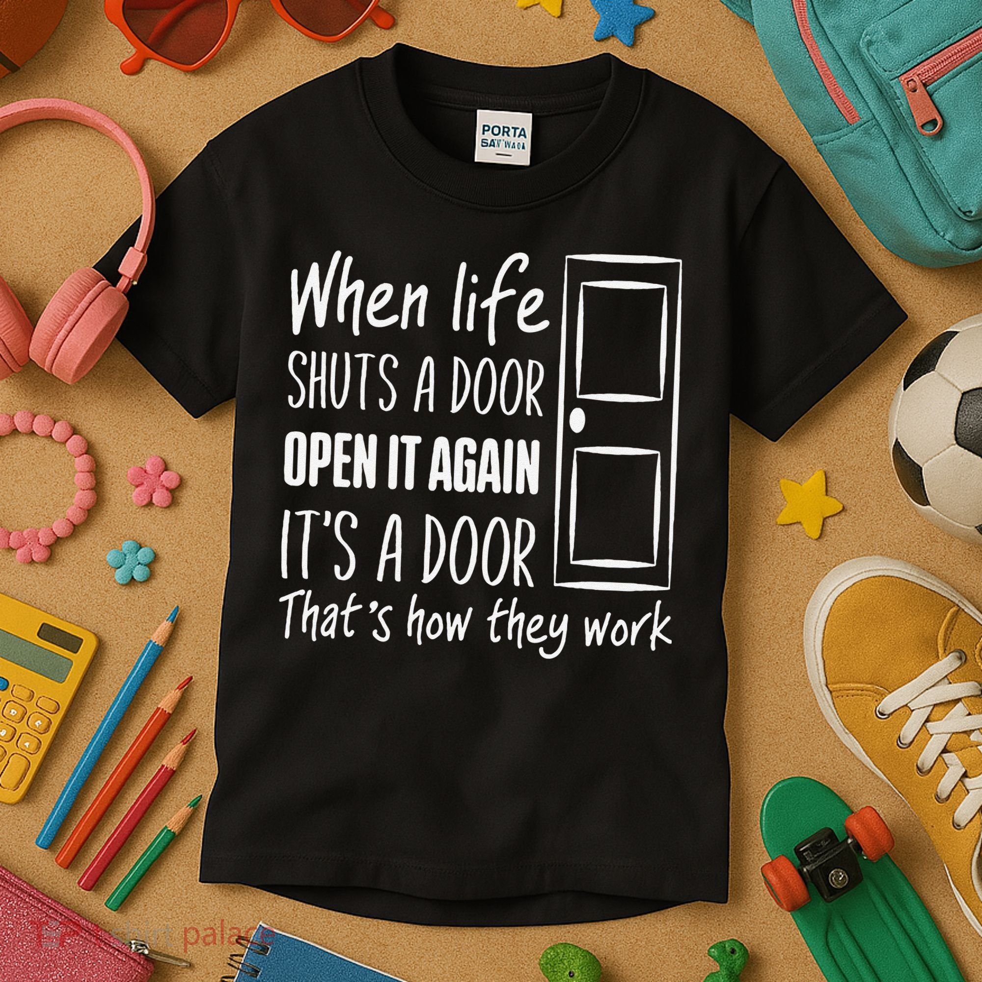 When Life Shuts A Door Open It Again ItS A Door Kids T-Shirt