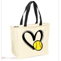 Womens Love Softball Heart Tote Bag thumb 2