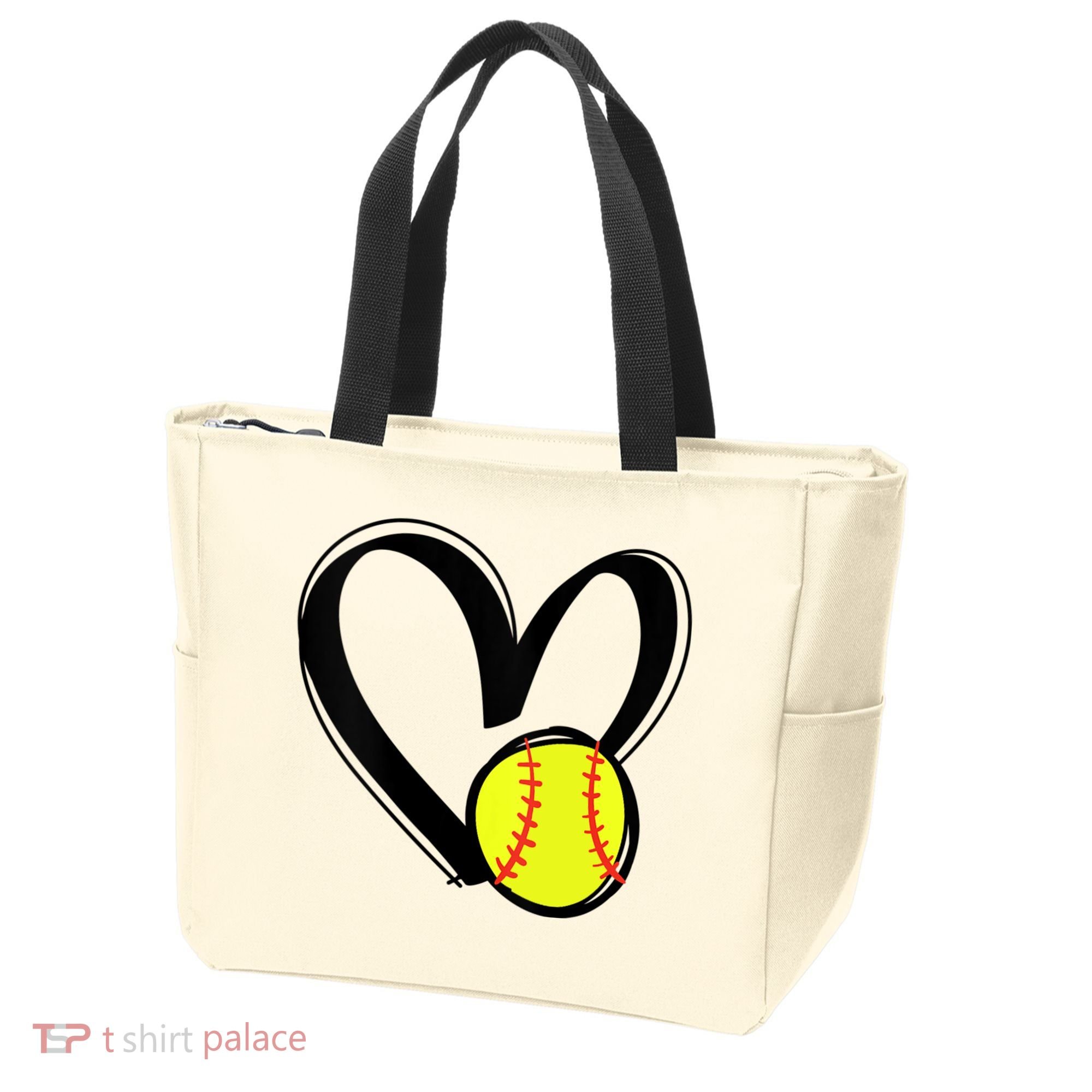 Womens Love Softball Heart Tote Bag