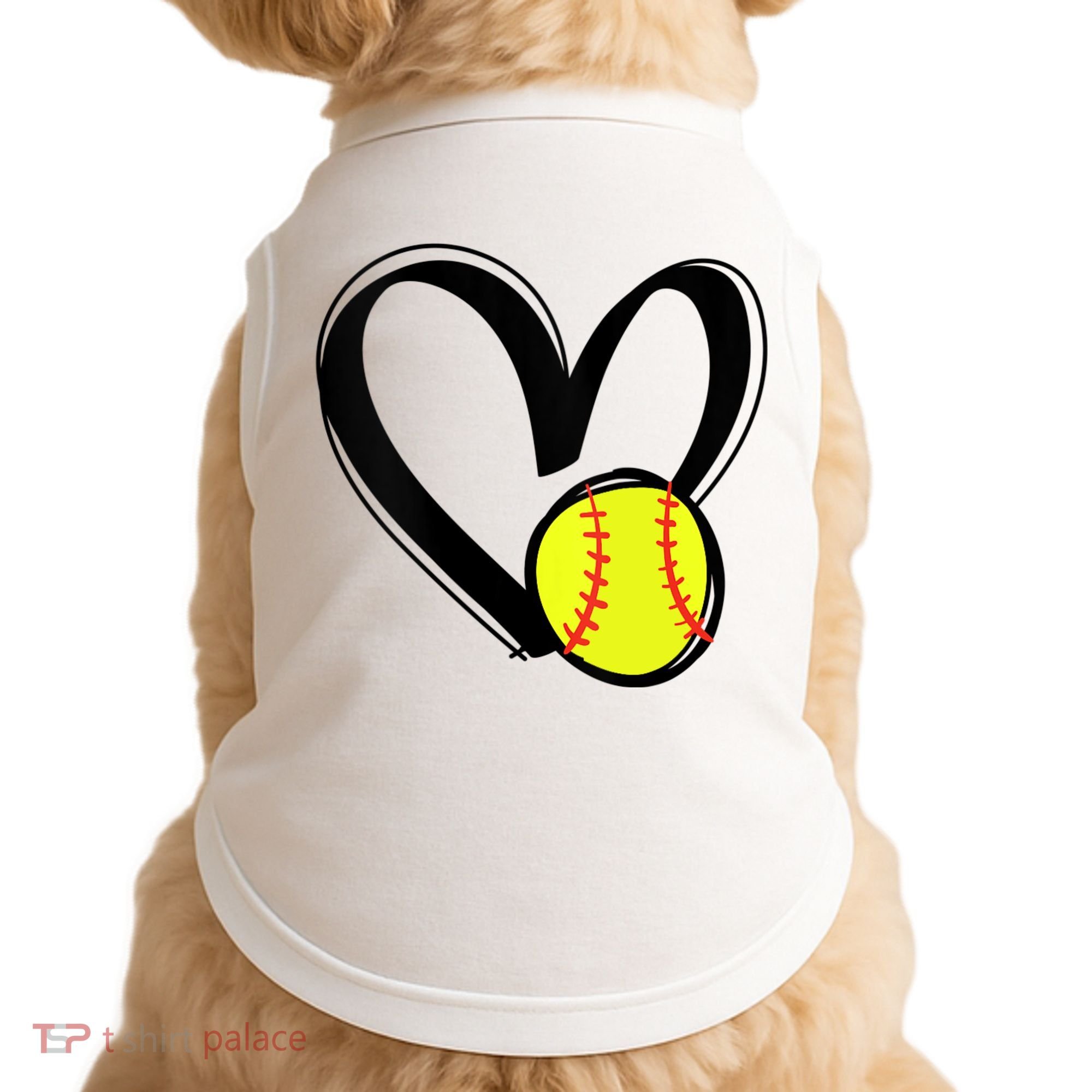 Womens Love Softball Heart Doggie Tank