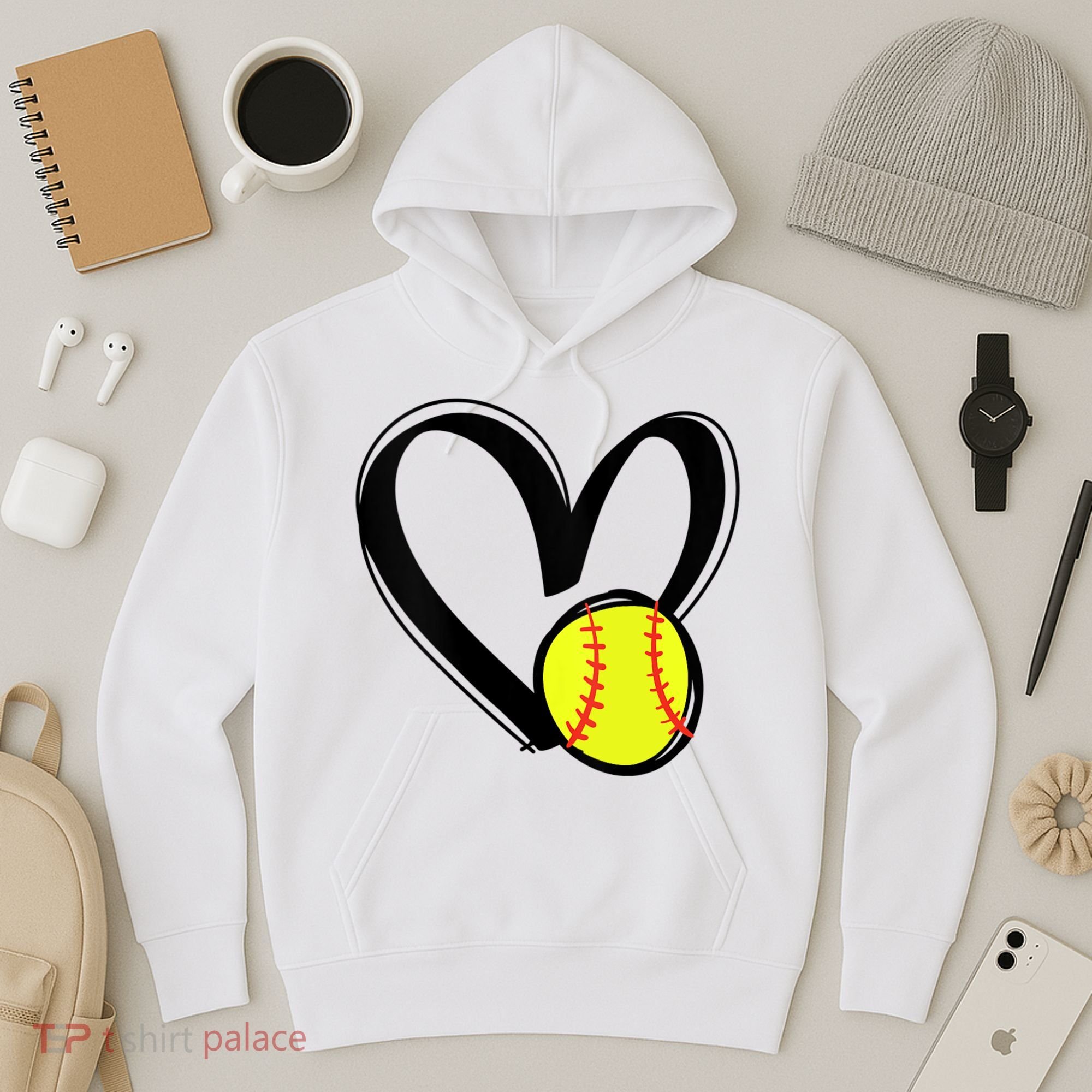 Womens Love Softball Heart Hoodie
