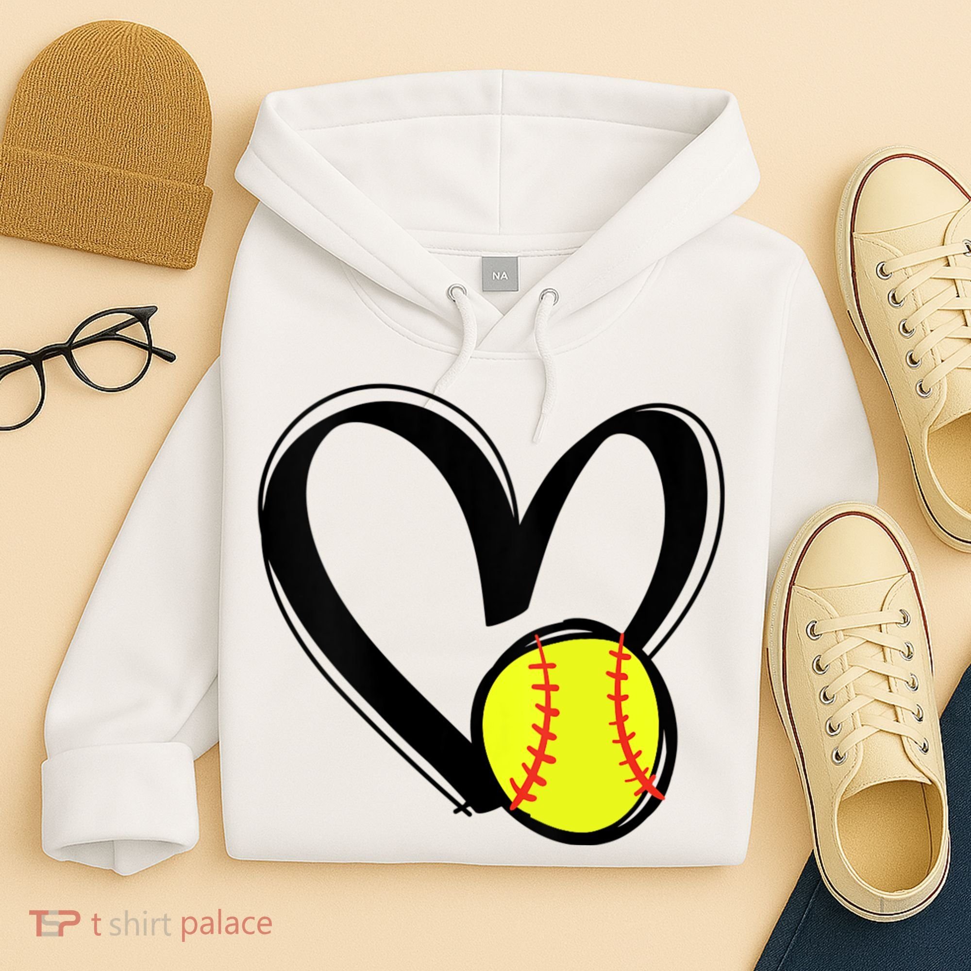 Womens Love Softball Heart Hoodie