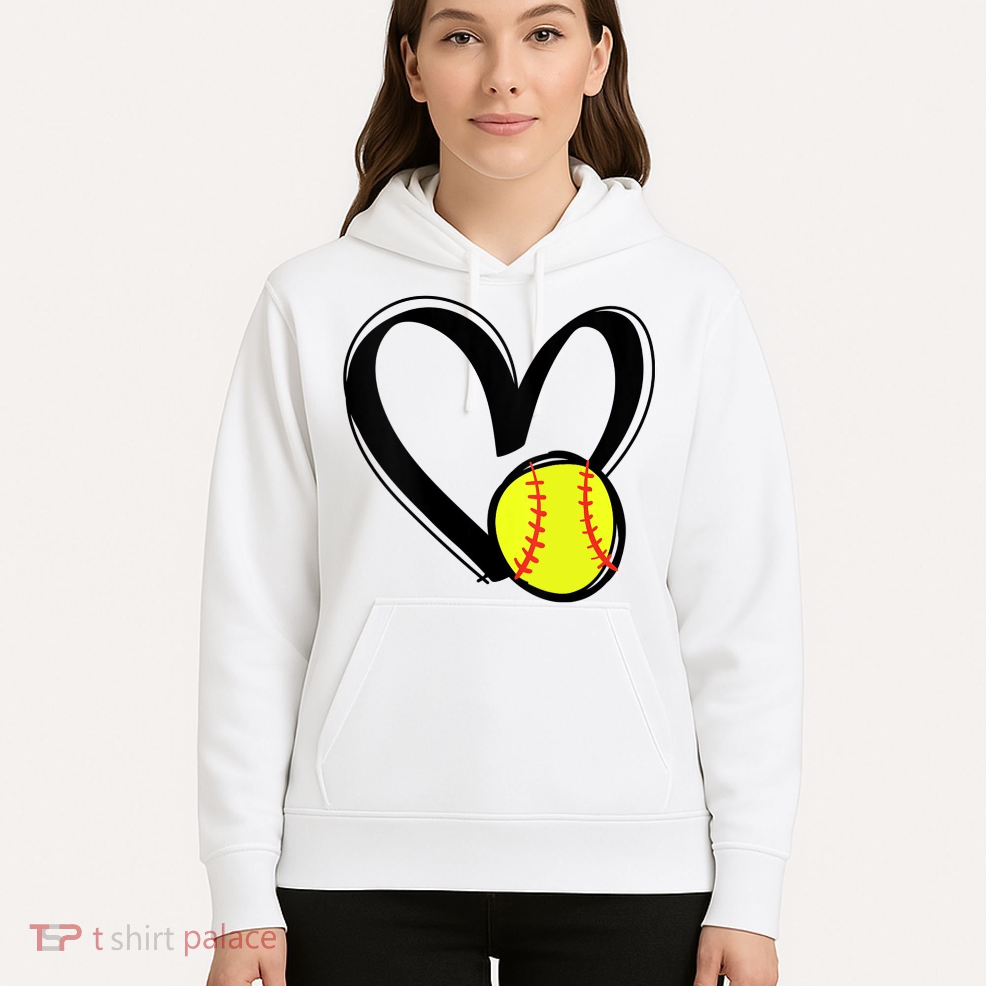 Womens Love Softball Heart Hoodie