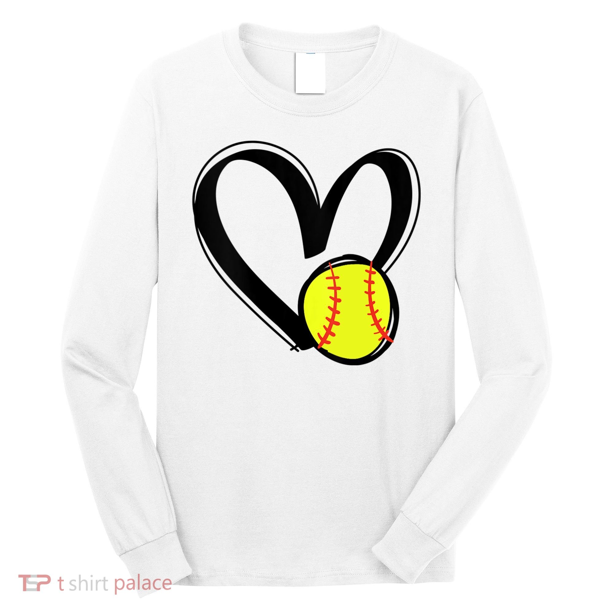 Womens Love Softball Heart Long Sleeve Shirt