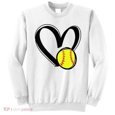 Womens Love Softball Heart Sweatshirt