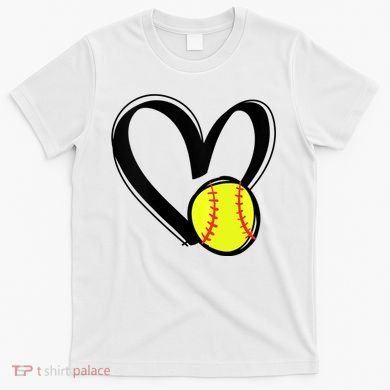 Womens Love Softball Heart T-Shirt