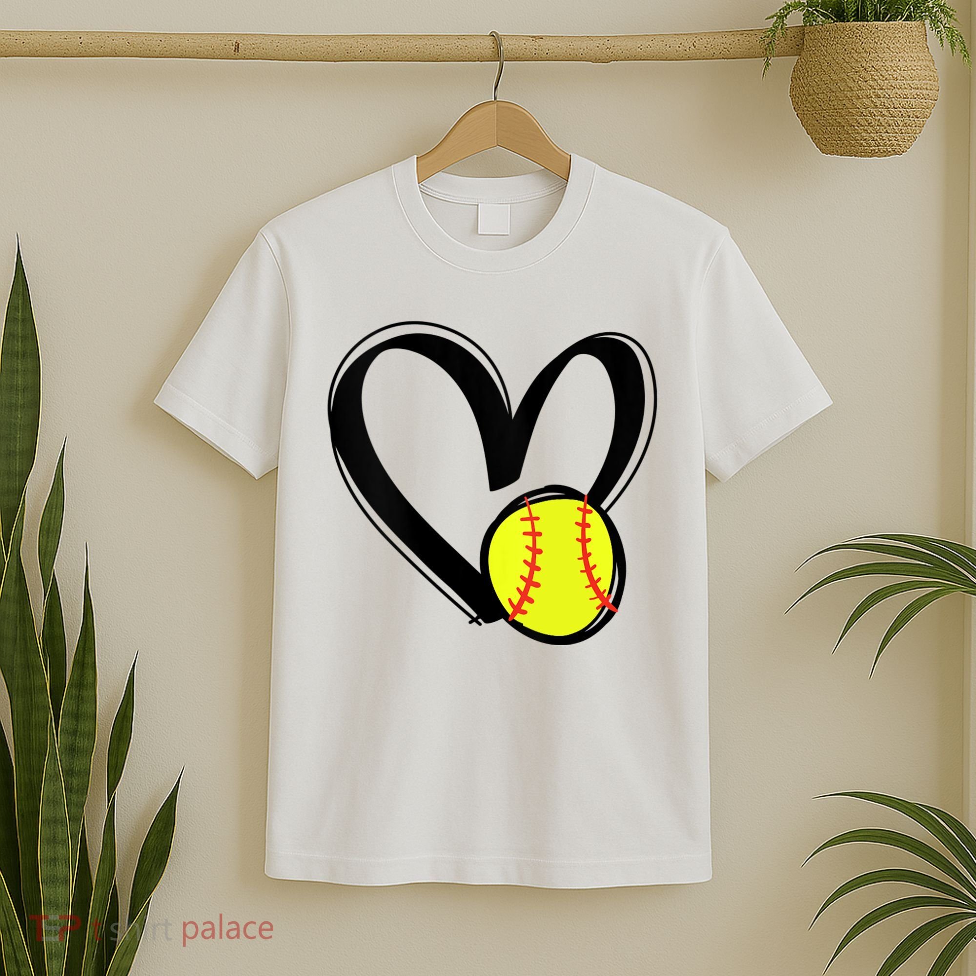 Womens Love Softball Heart T-Shirt
