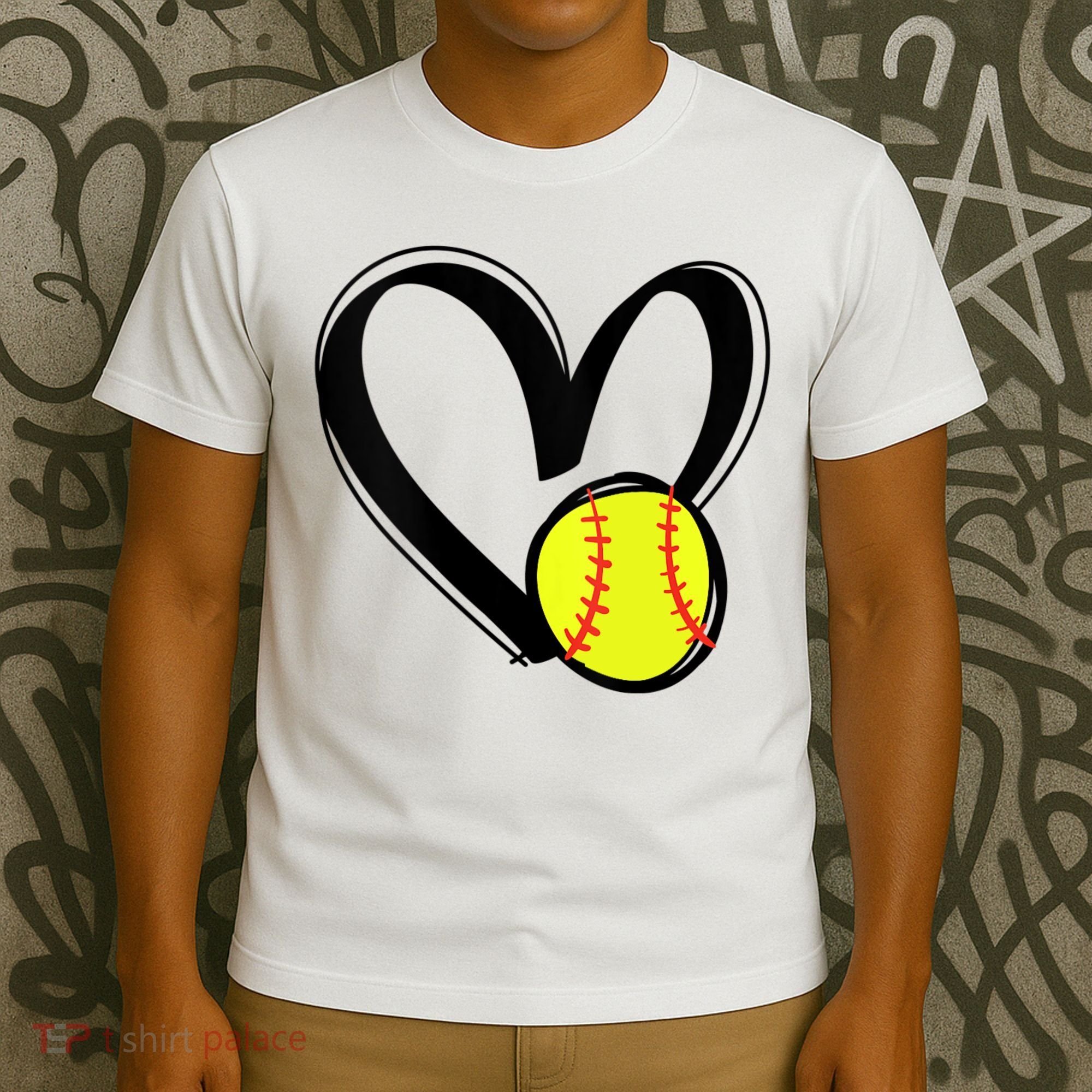 Womens Love Softball Heart T-Shirt