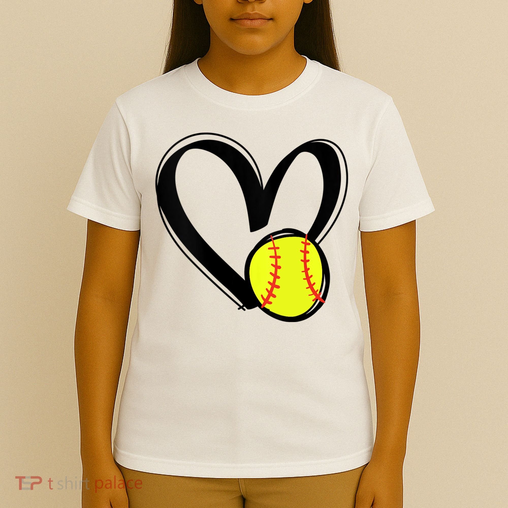 Womens Love Softball Heart T-Shirt