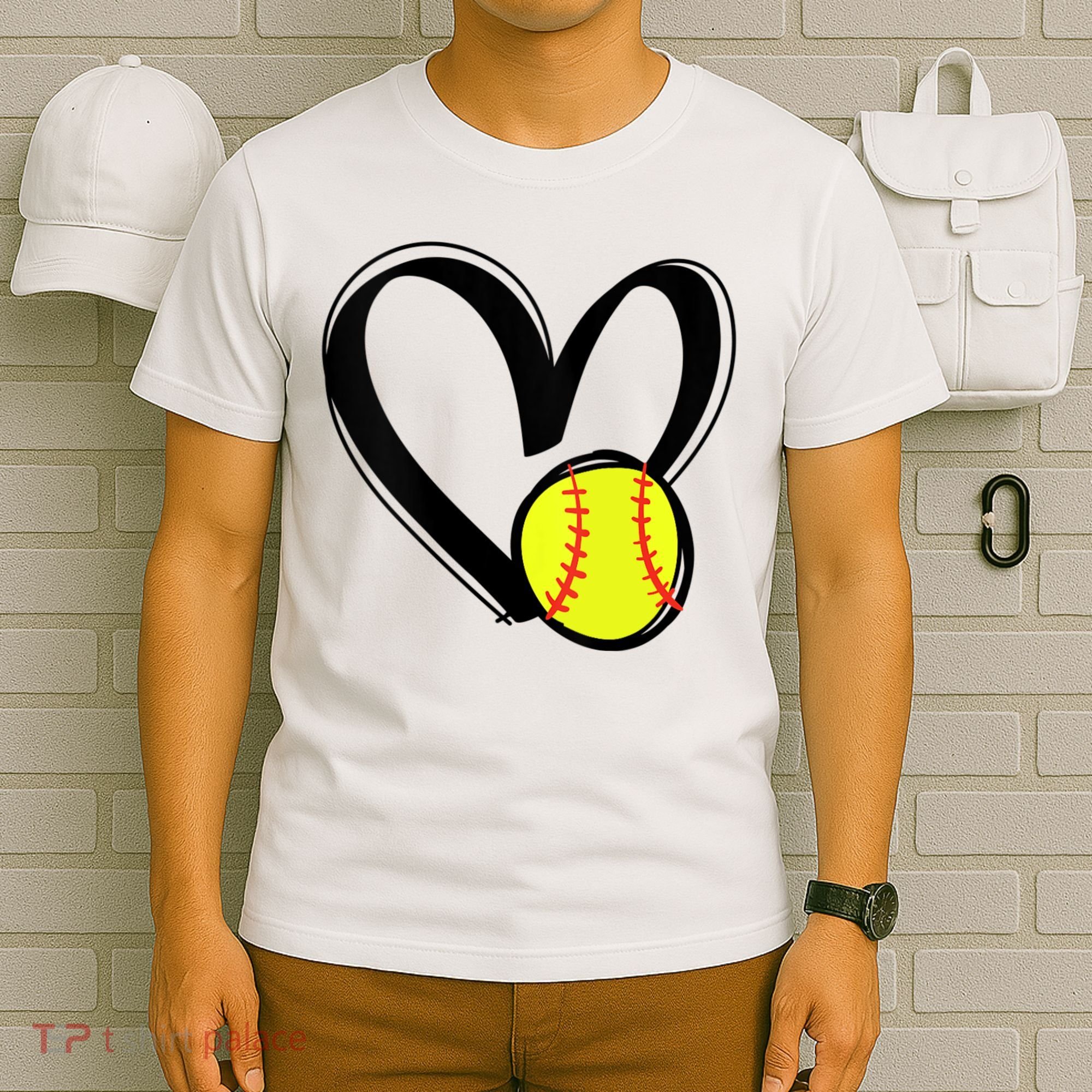 Womens Love Softball Heart T-Shirt