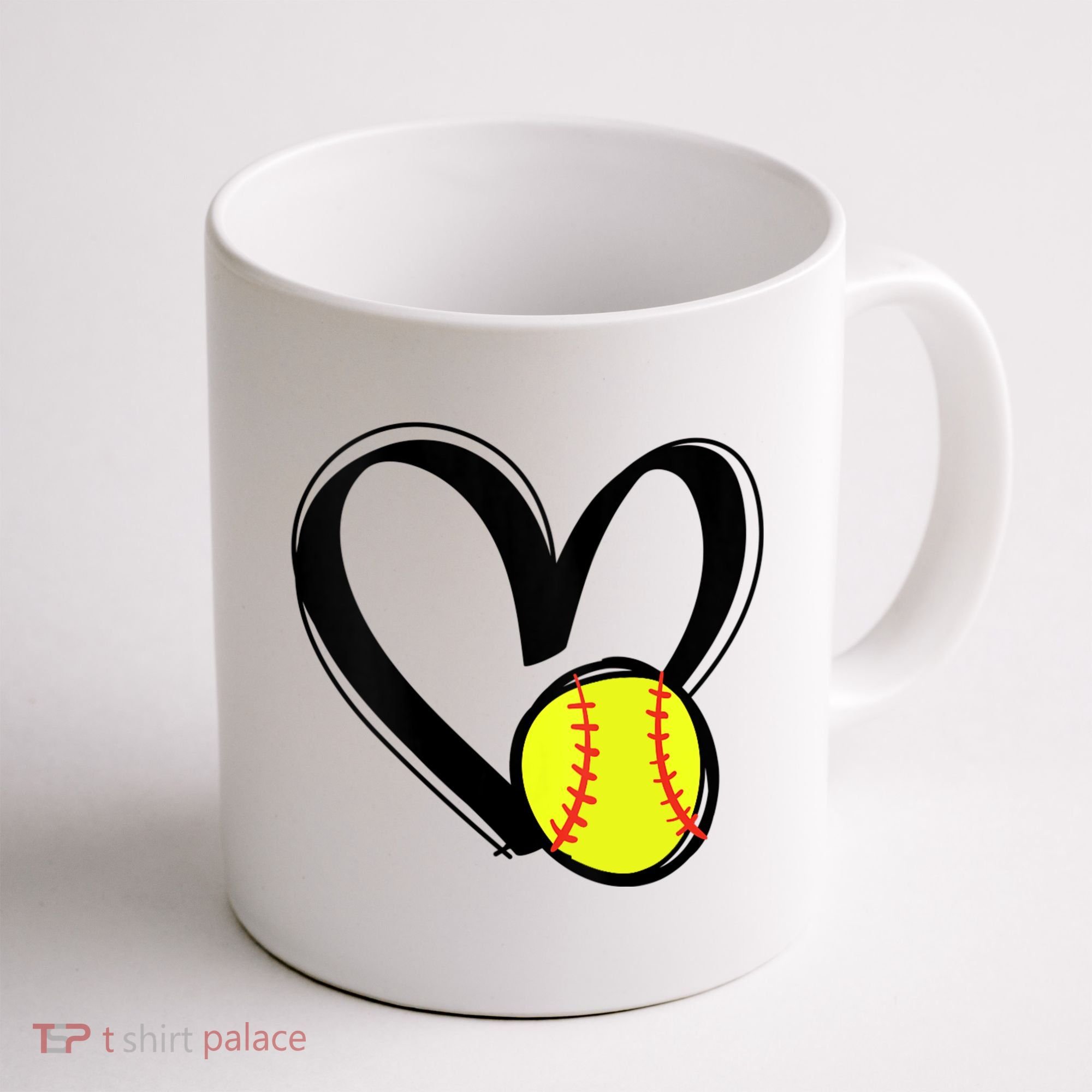 Womens Love Softball Heart Coffee Mug
