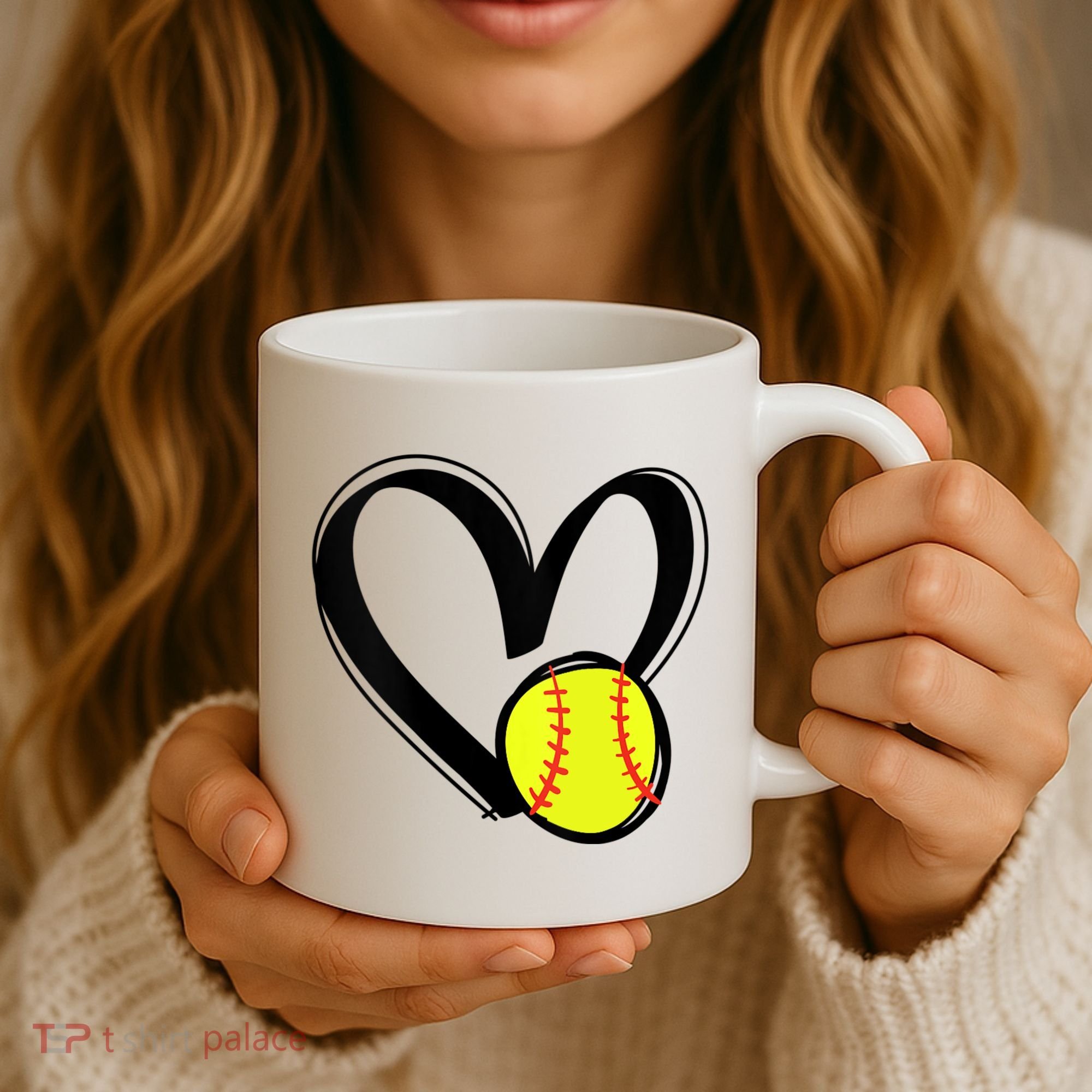 Womens Love Softball Heart Coffee Mug