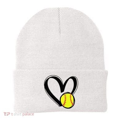 Womens Love Softball Heart Beanie