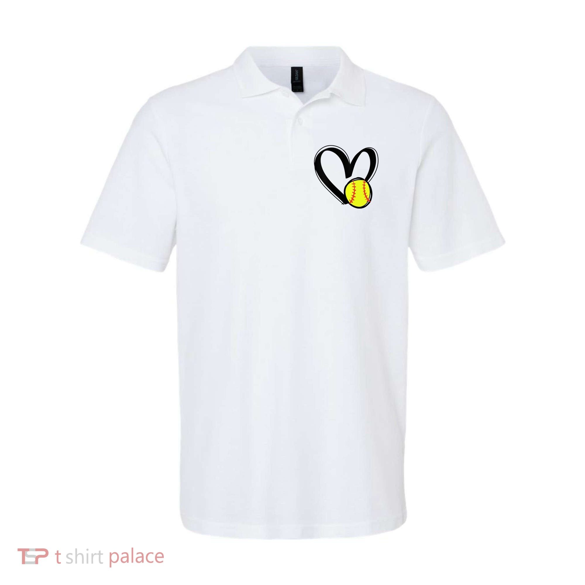 Womens Love Softball Heart Polo