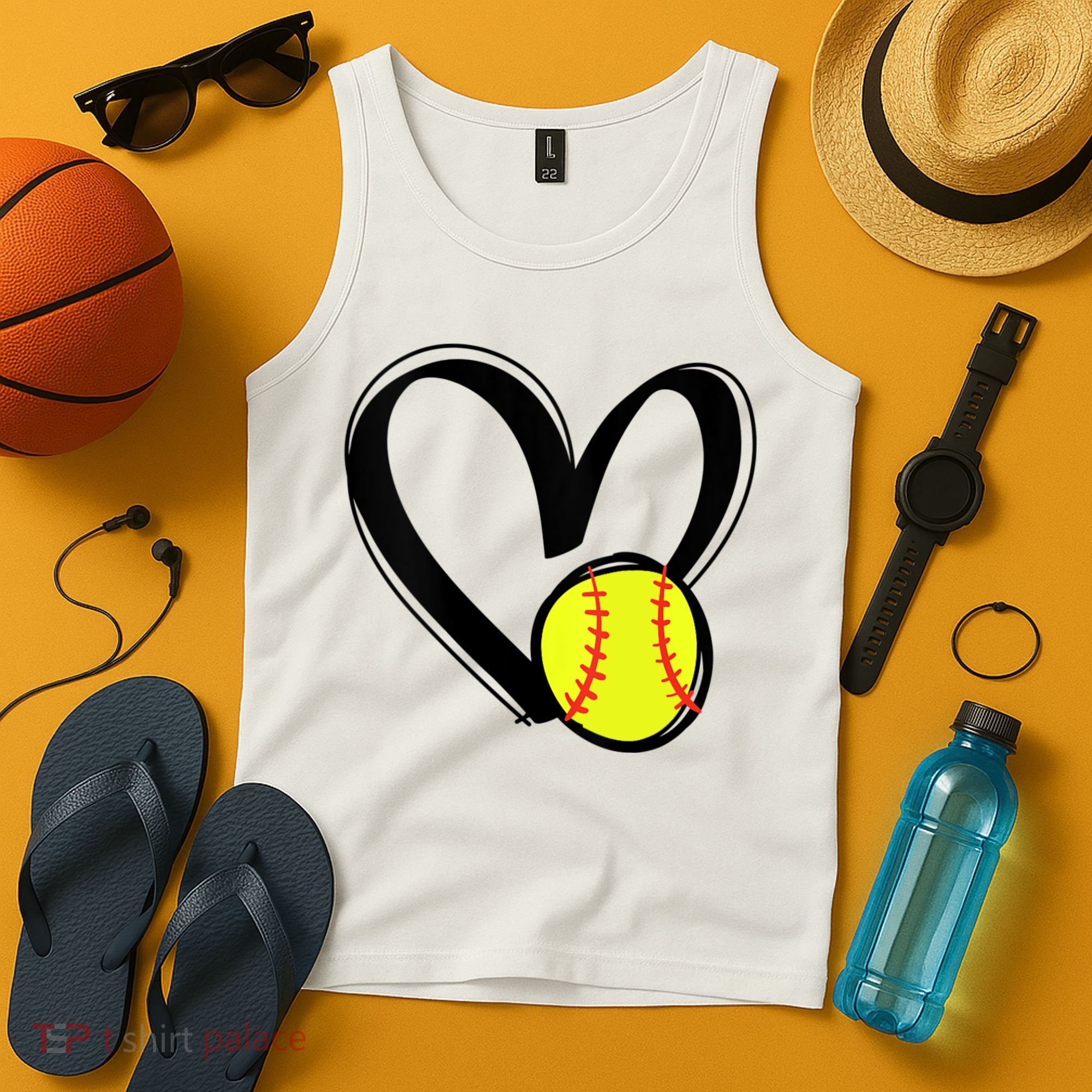 Womens Love Softball Heart Tank Top