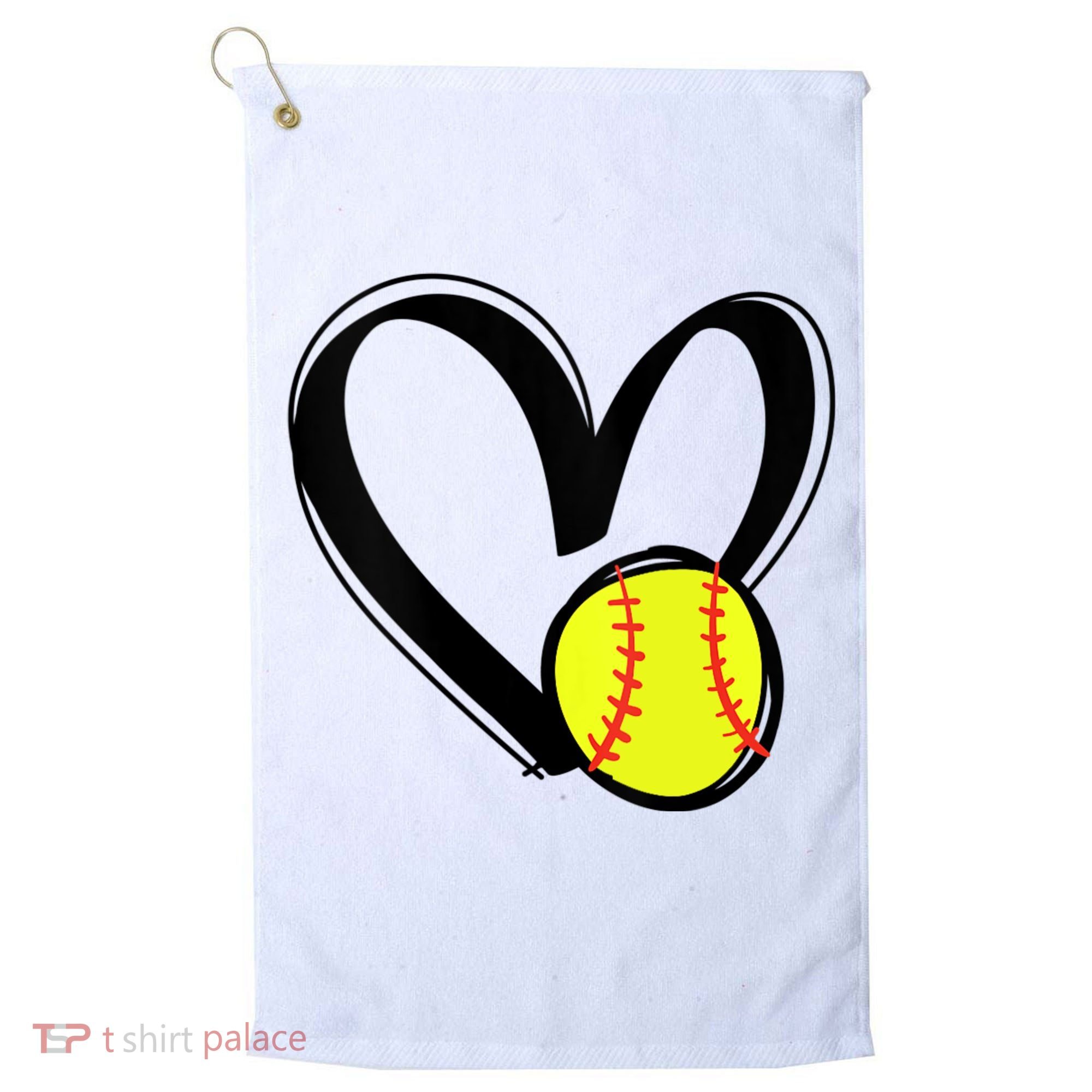 Womens Love Softball Heart Golf Towel
