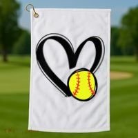 Womens Love Softball Heart Golf Towel thumb 1