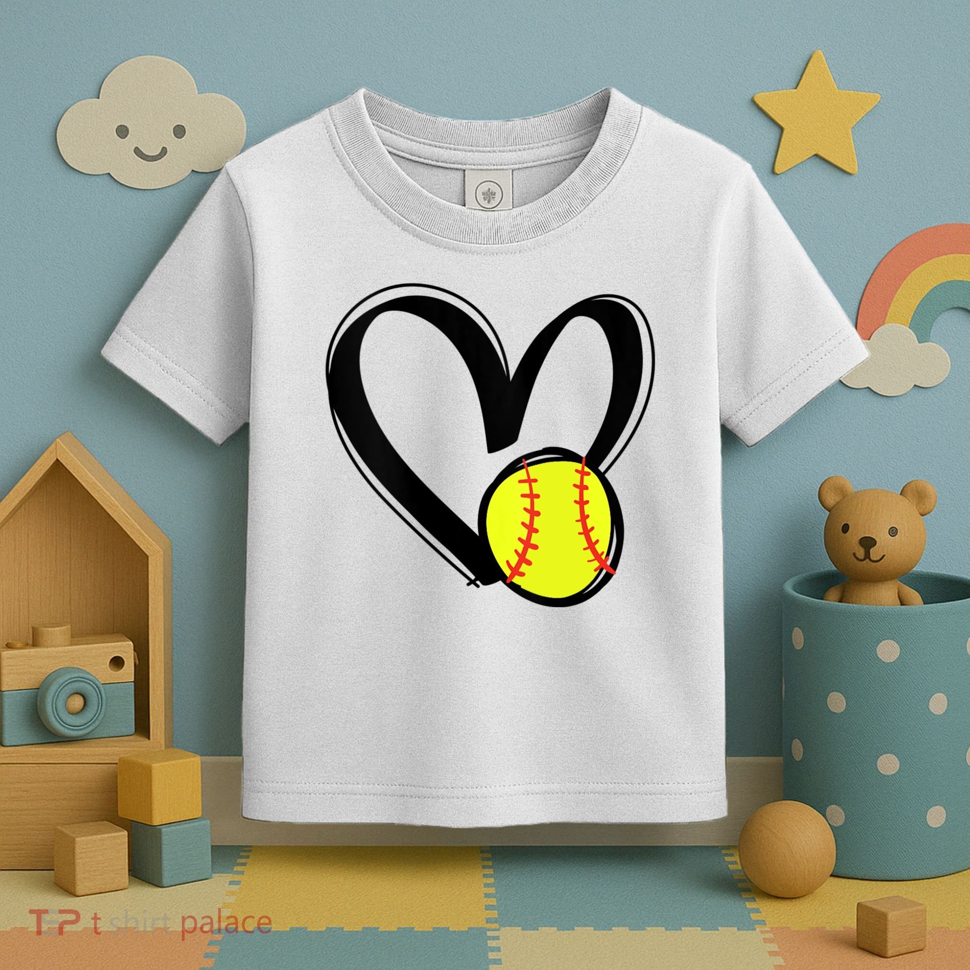 Womens Love Softball Heart Toddler T-Shirt