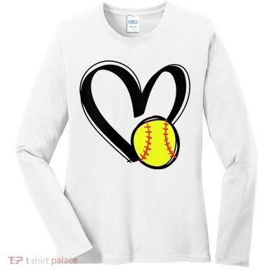 Womens Love Softball Heart Women's Long Sleeve Shirt