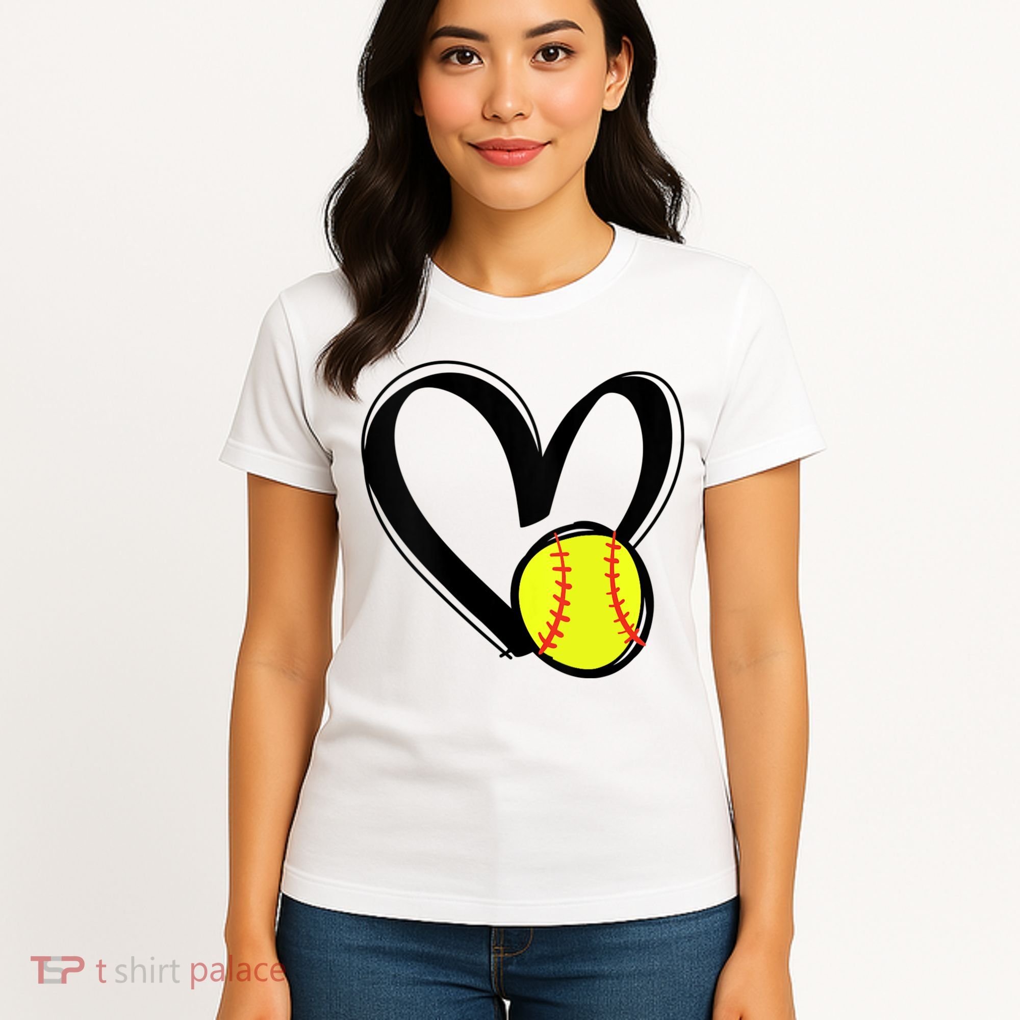 Womens Love Softball Heart Women's T-Shirt