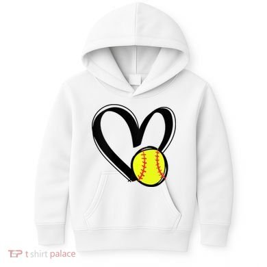 Womens Love Softball Heart Kids Hoodie