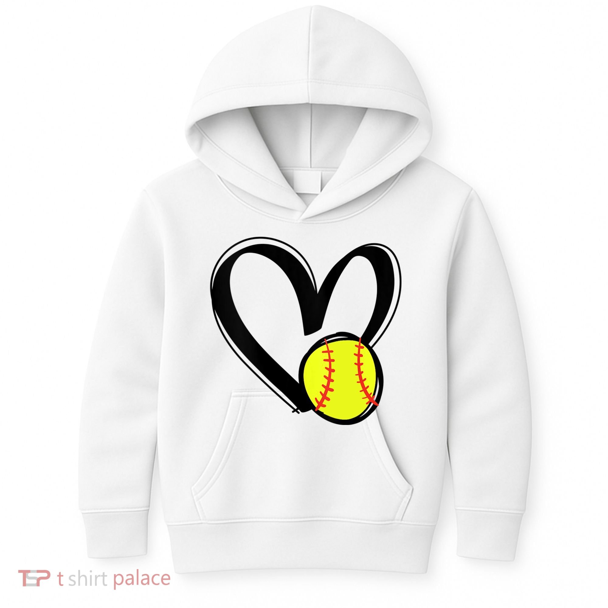Womens Love Softball Heart Kids Hoodie