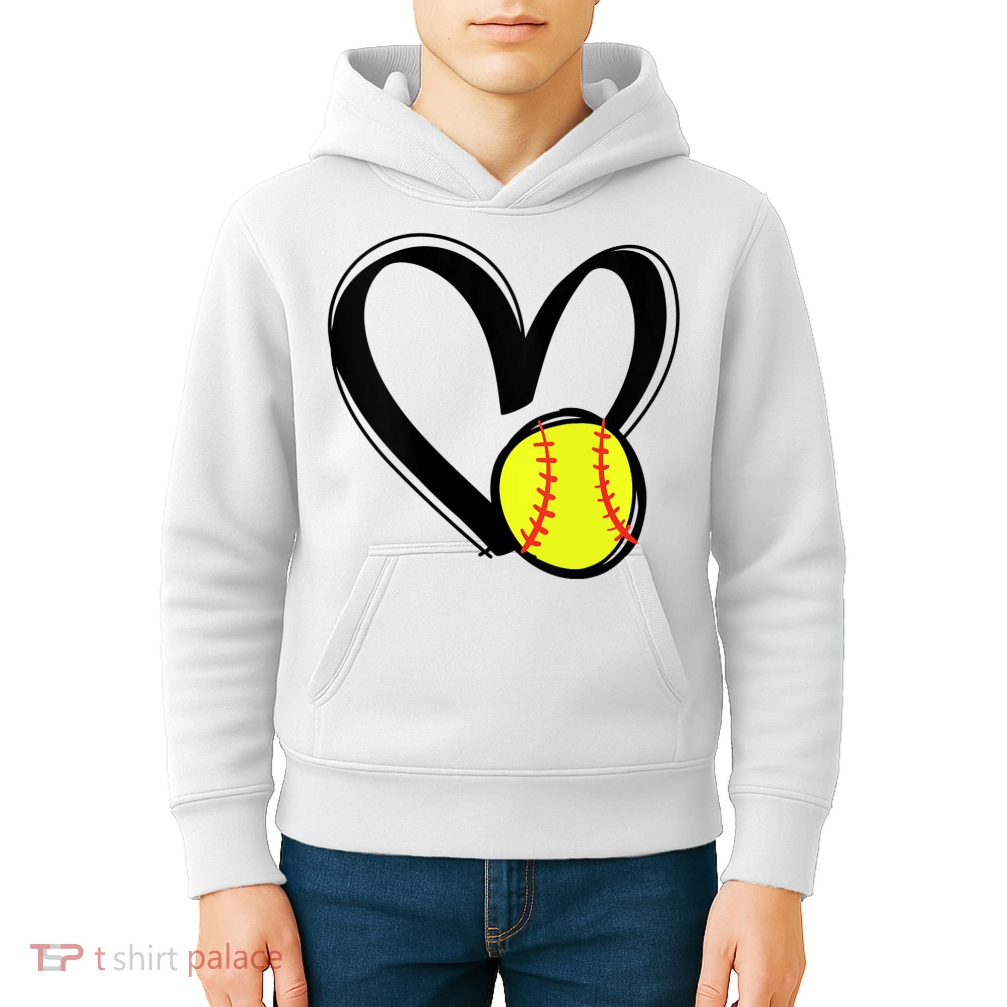 Womens Love Softball Heart Kids Hoodie