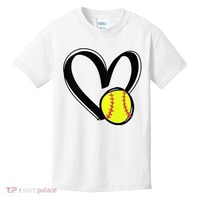 Womens Love Softball Heart Kids T-Shirt