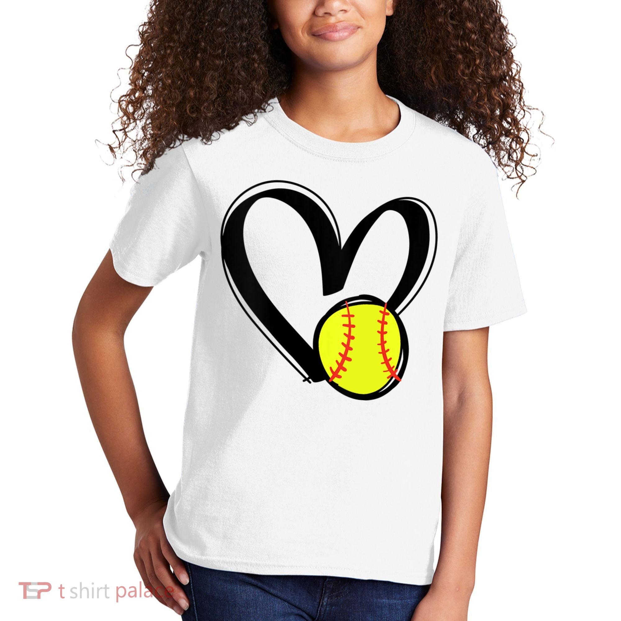 Womens Love Softball Heart Kids T-Shirt