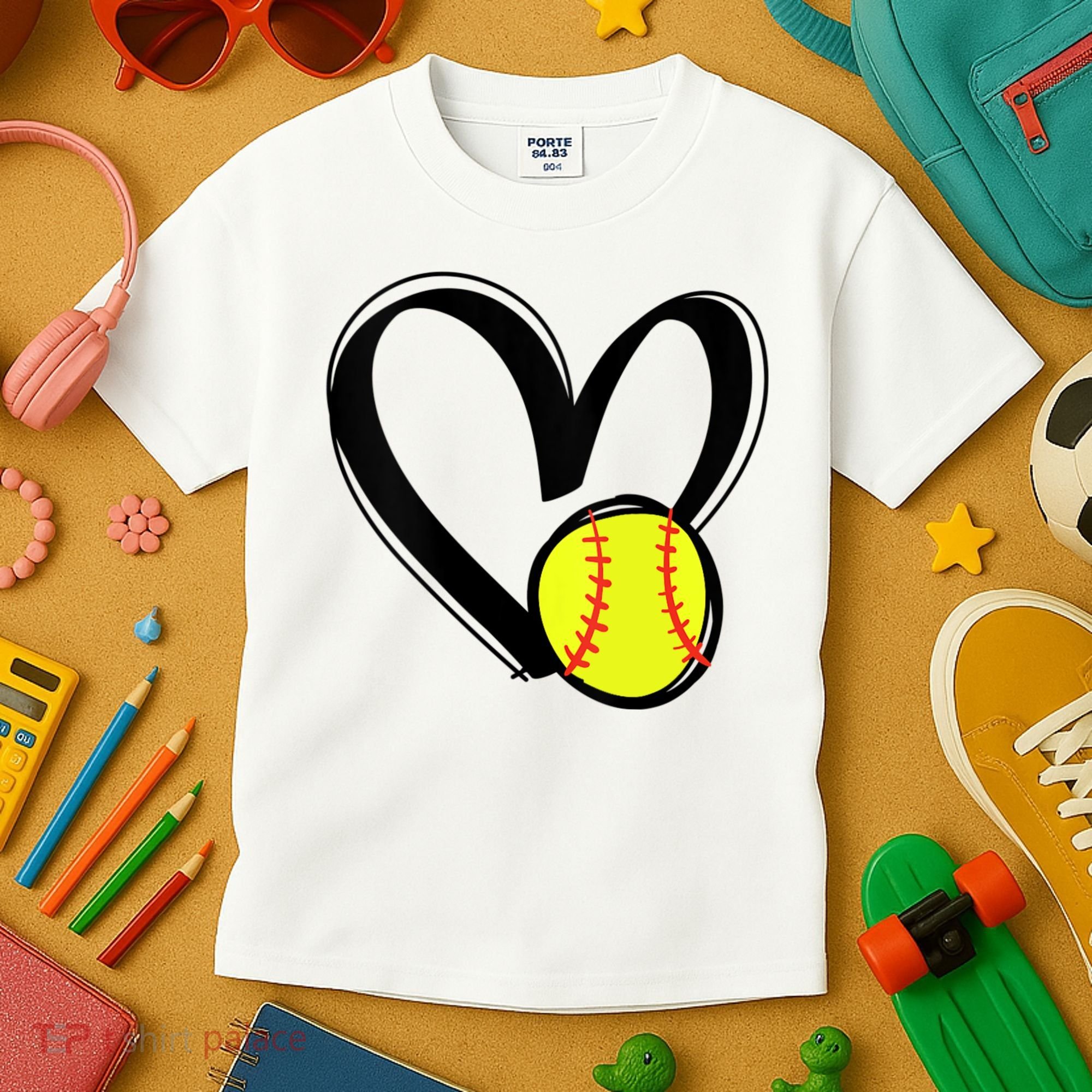 Womens Love Softball Heart Kids T-Shirt