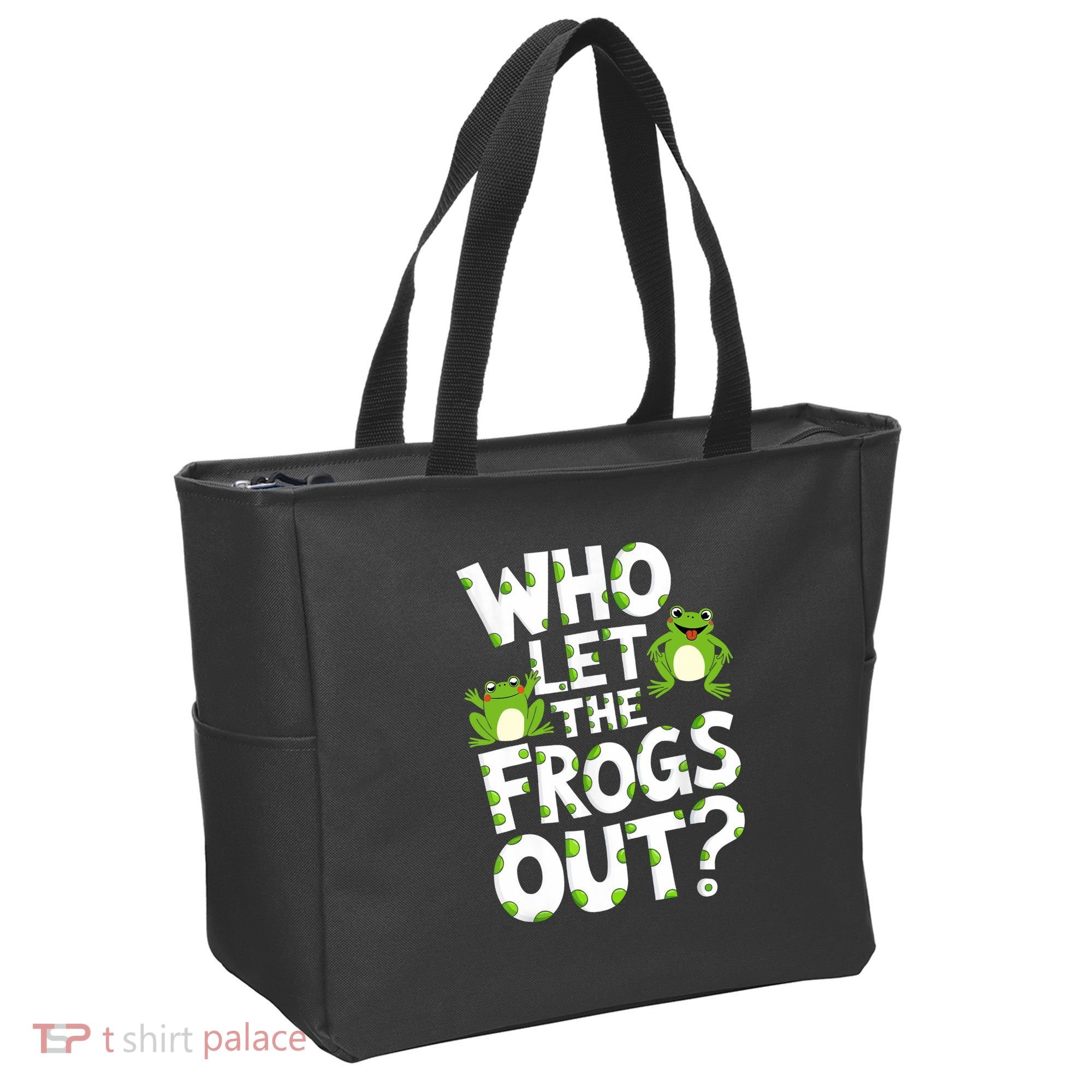 Who Let The Frogs Out Green Frog Lover  Tote Bag