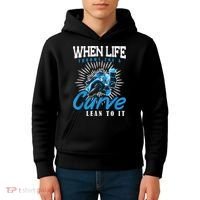 When Life Throws You A Curve Lean Into It Motorcycle Kids Hoodie thumb 4