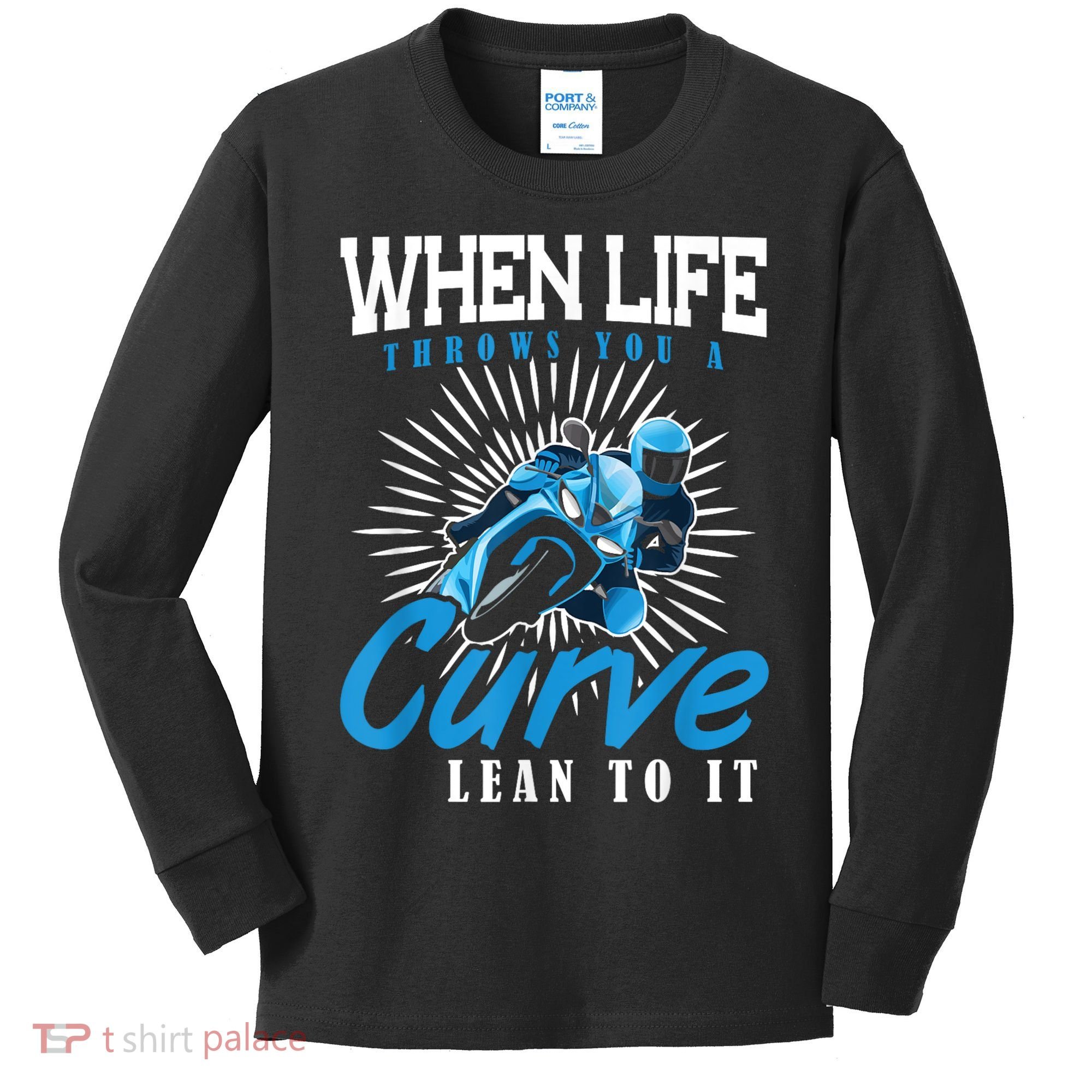 When Life Throws You A Curve Lean Into It Motorcycle Kids Long Sleeve Shirt