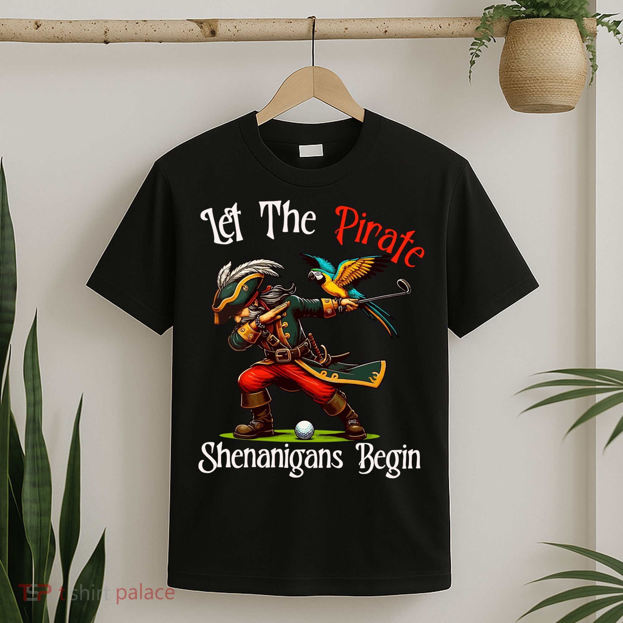 Wo Let The Pirate Shenanigans Begin Golf Pirate Halloween. T-Shirt