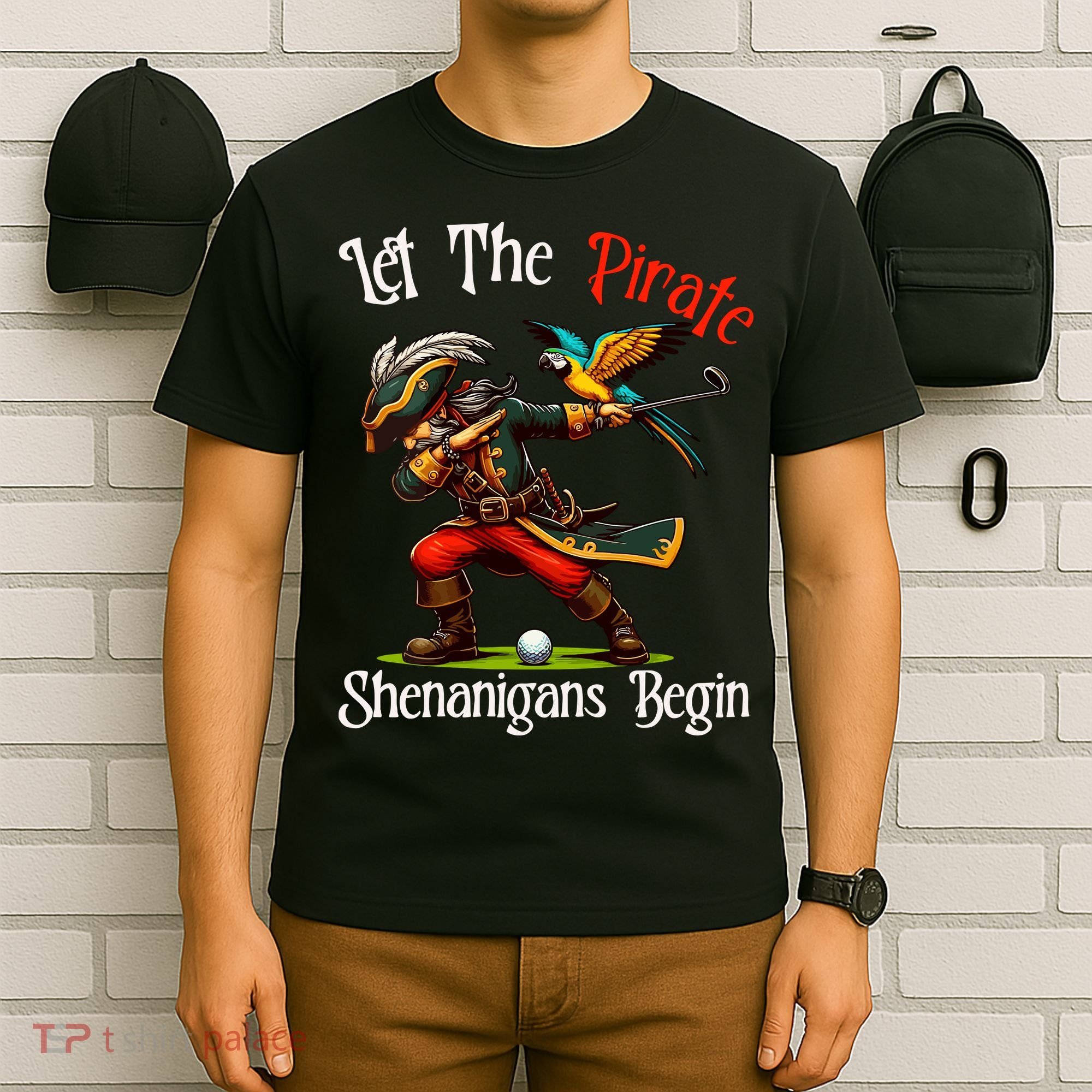 Wo Let The Pirate Shenanigans Begin Golf Pirate Halloween. T-Shirt