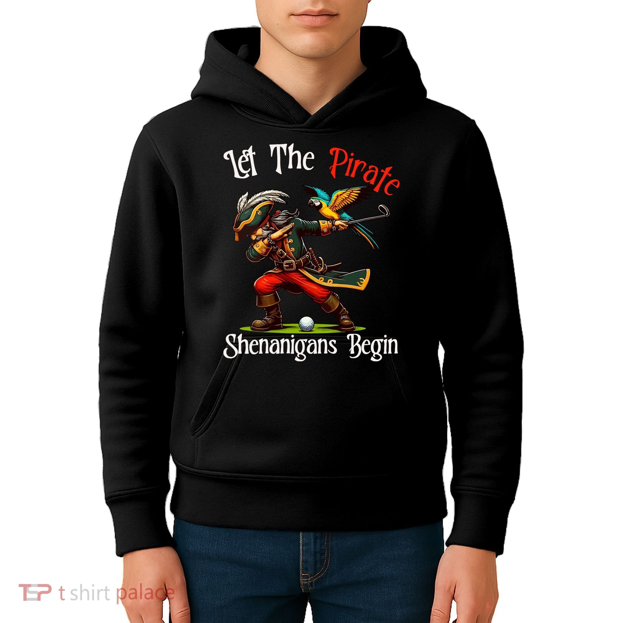 Wo Let The Pirate Shenanigans Begin Golf Pirate Halloween. Kids Hoodie