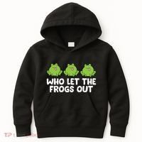 Who Let The Frogs Out Cute Frog Squad Frog Lovers Kids Hoodie thumb 0