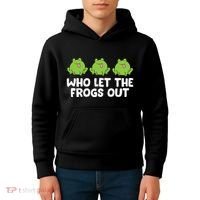 Who Let The Frogs Out Cute Frog Squad Frog Lovers Kids Hoodie thumb 4