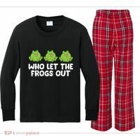 Who Let The Frogs Out Cute Frog Squad Frog Lovers Kids Long Sleeve Plaid Pajama Set thumb 0