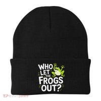Who Let The Frogs Ou Funny Frog Lovers Beanie thumb 0