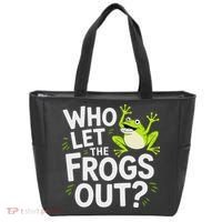 Who Let The Frogs Ou Funny Frog Lovers Tote Bag thumb 0
