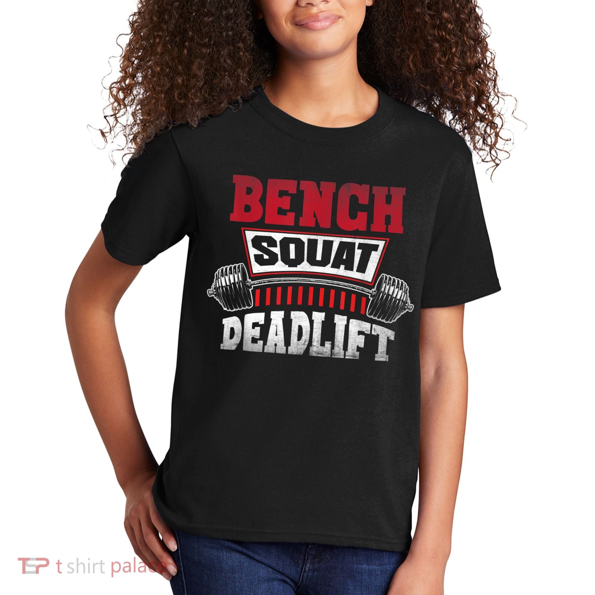 Weight Lifting Training Powerlifting Bench Squat Deadlift Kids T-Shirt